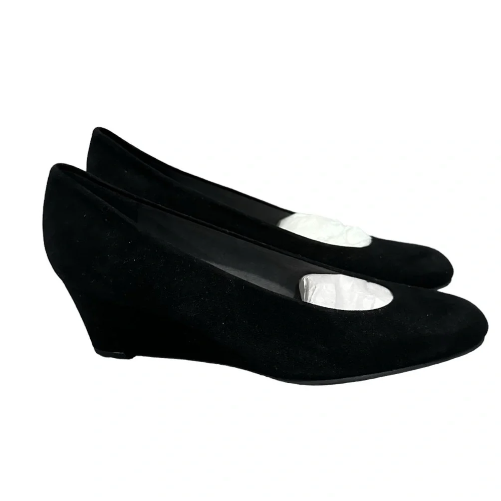 STUART WEITZMAN Black Suede Wedge Heels Pump for Women, Size 6.5.